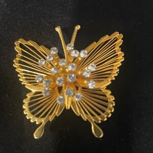 Vintage Gold Toned Butterfly w/Rhinestones